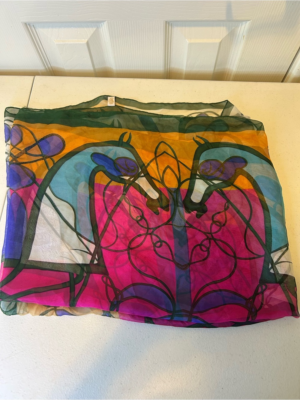 Hermès Paris 2012 Coup De Fouet silk Mousseline Artist Florence Malik 180x64cm